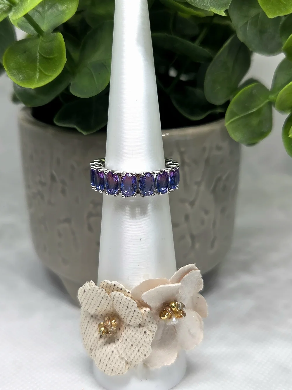 BP Iridescent Purple Oval  Eternity Band On Rhodium Plating